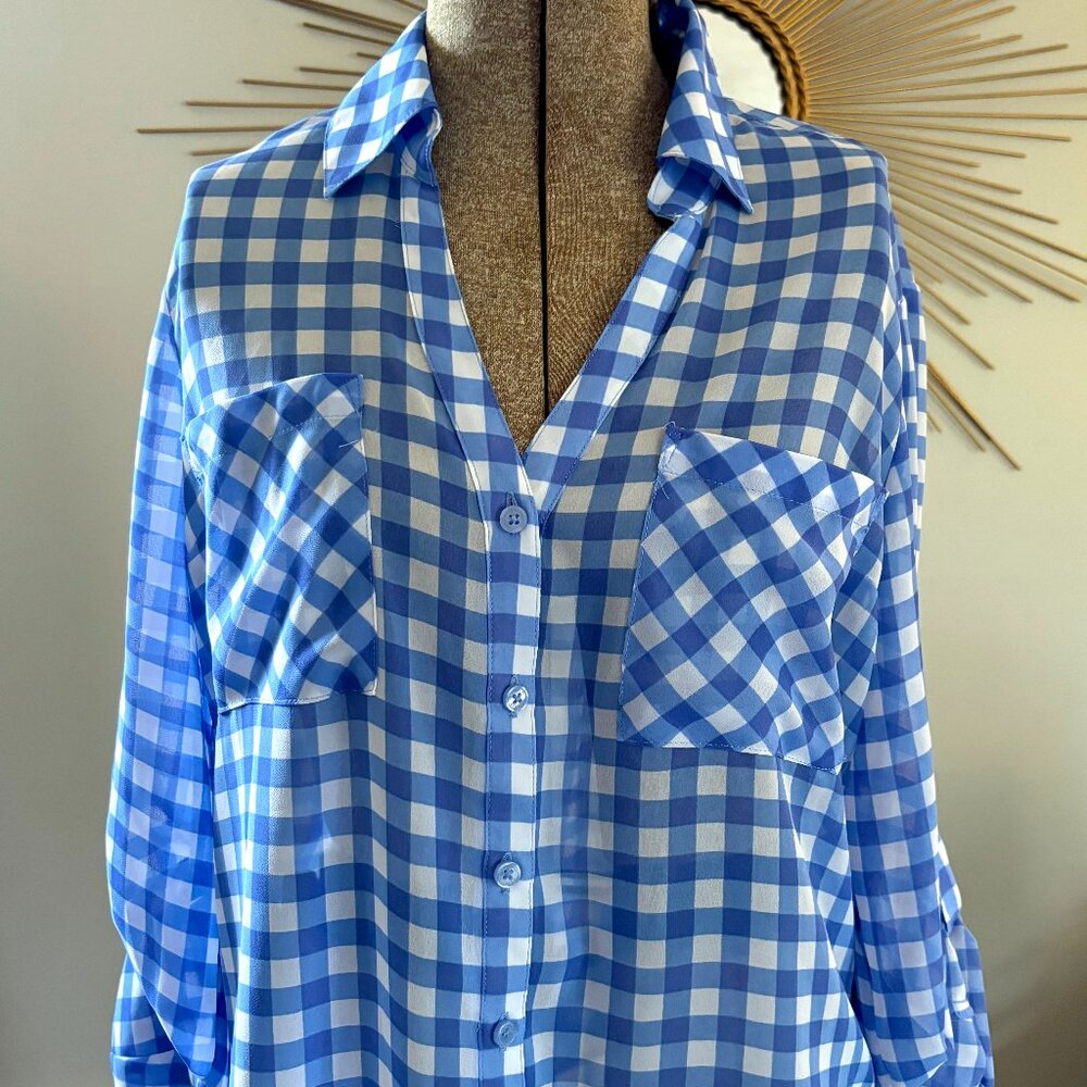 Blue and White Checked Button Down